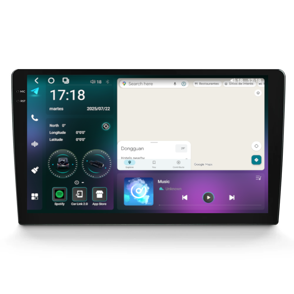 Pantalla multimedia QLED 2K HD 9,5" Android 14 6+128Gb 8 core 2.7Ghz Carplay + And. Auto wireless