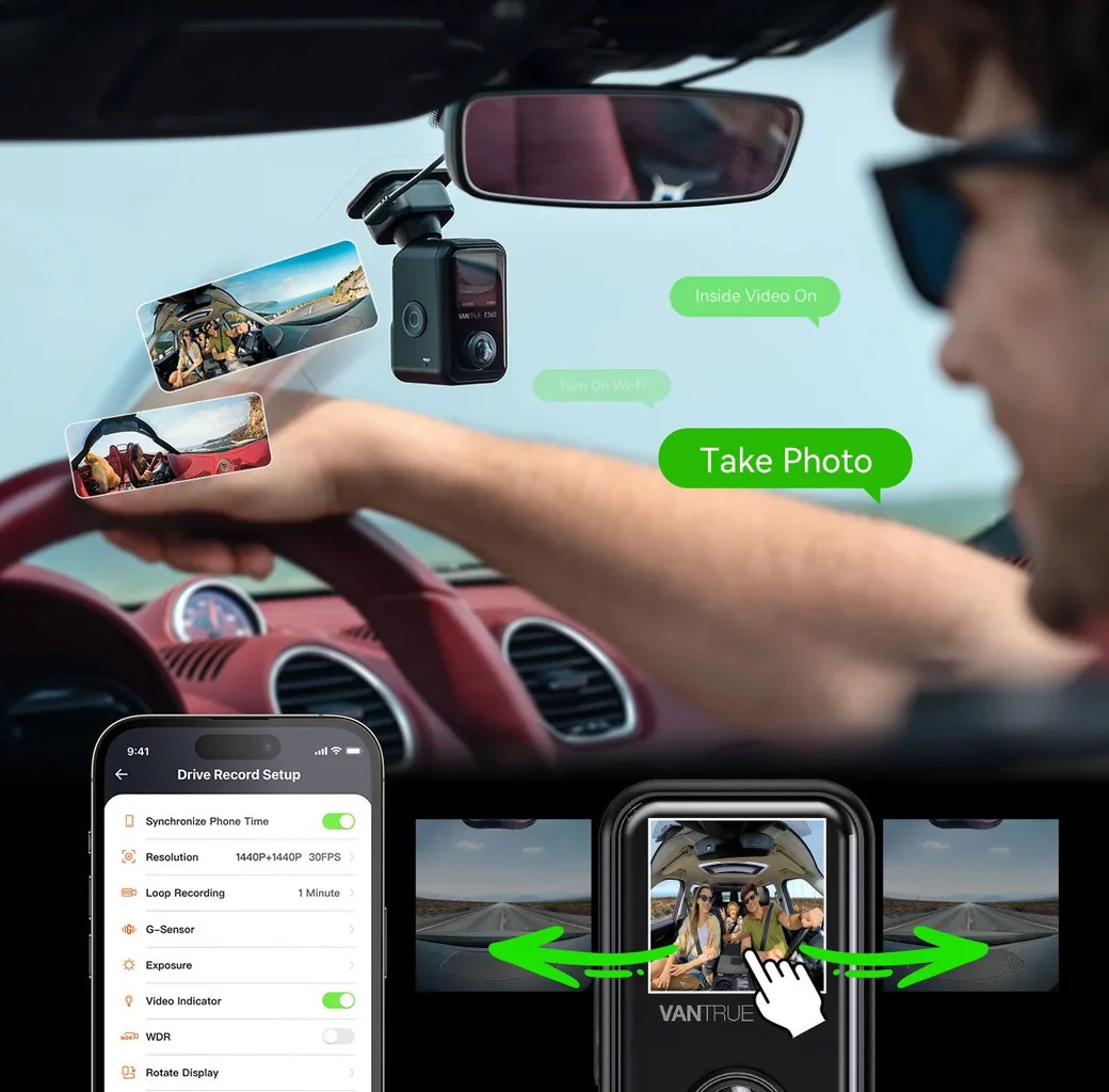 Cámara DVR Vantrue E360 5K con pantalla 1,54", 360º, Wifi y GPS - Imagen 11