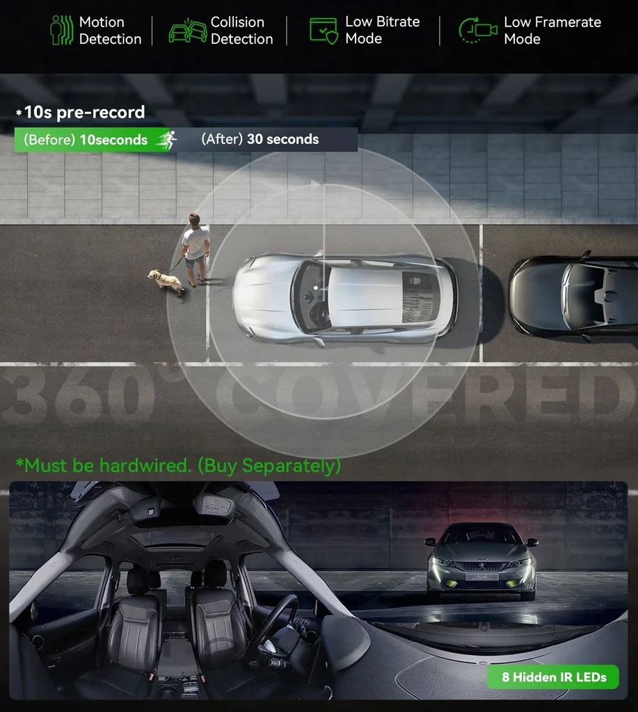 Cámara DVR Vantrue E360 5K con pantalla 1,54", 360º, Wifi y GPS - Imagen 12