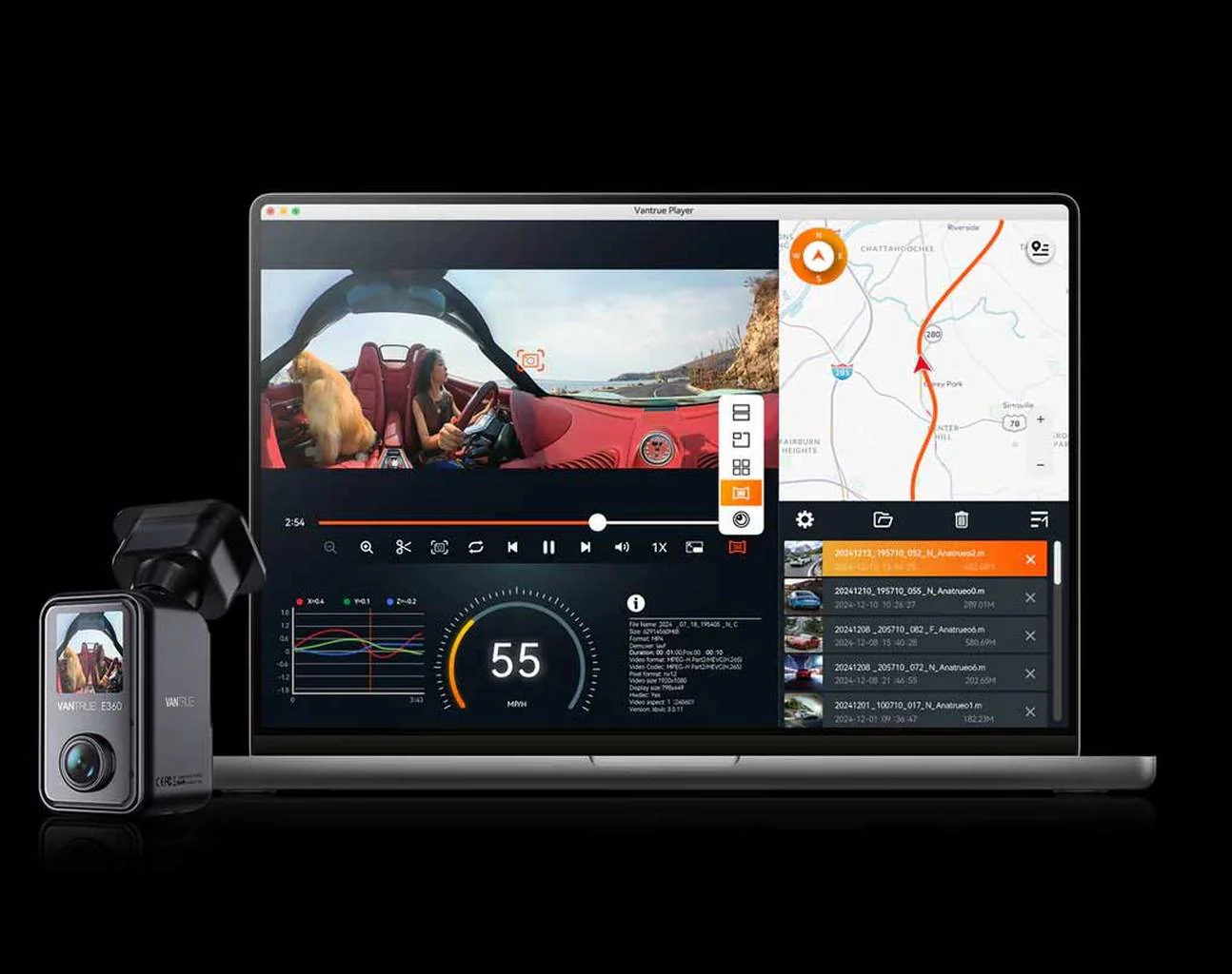 Cámara DVR Vantrue E360 5K con pantalla 1,54", 360º, Wifi y GPS - Imagen 2