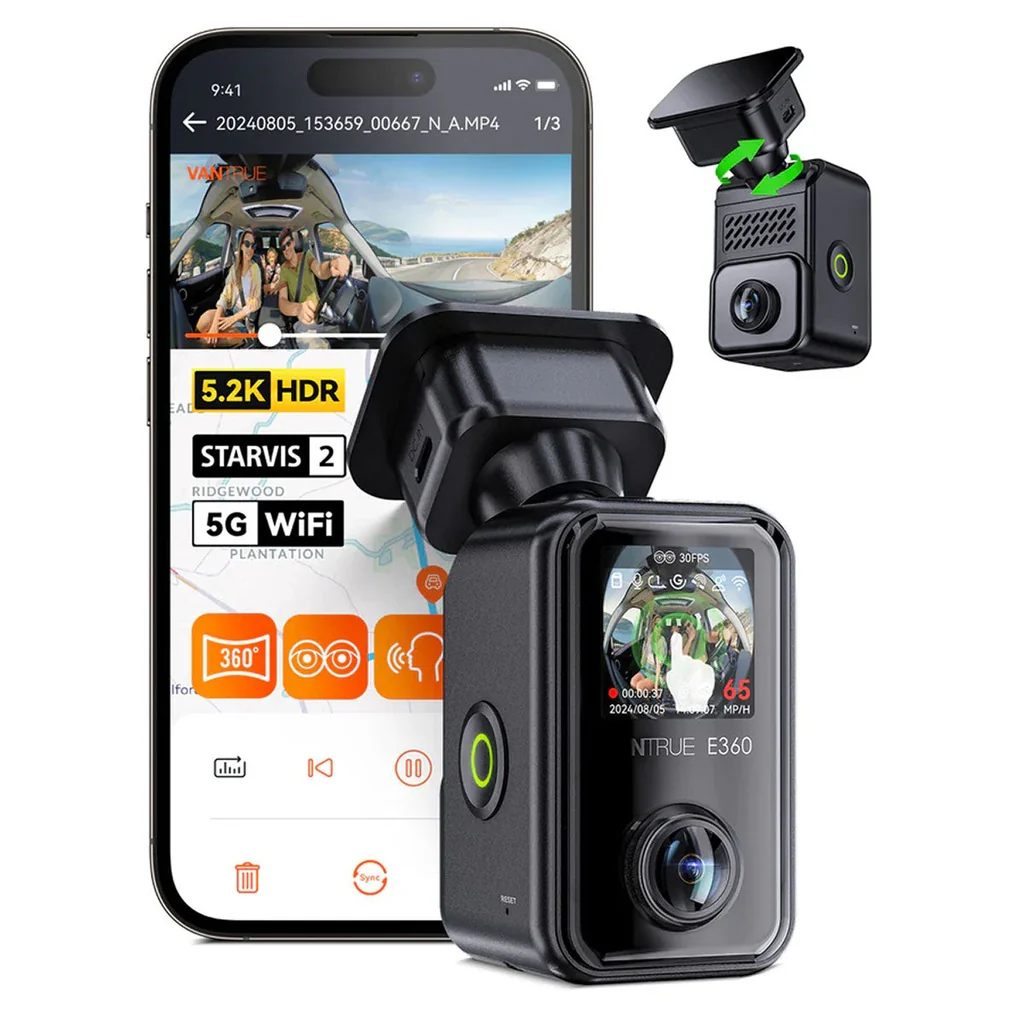 Cámara DVR Vantrue E360 5K con pantalla 1,54", 360º, Wifi y GPS